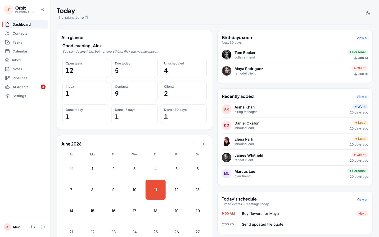 Orbit CRM dashboard