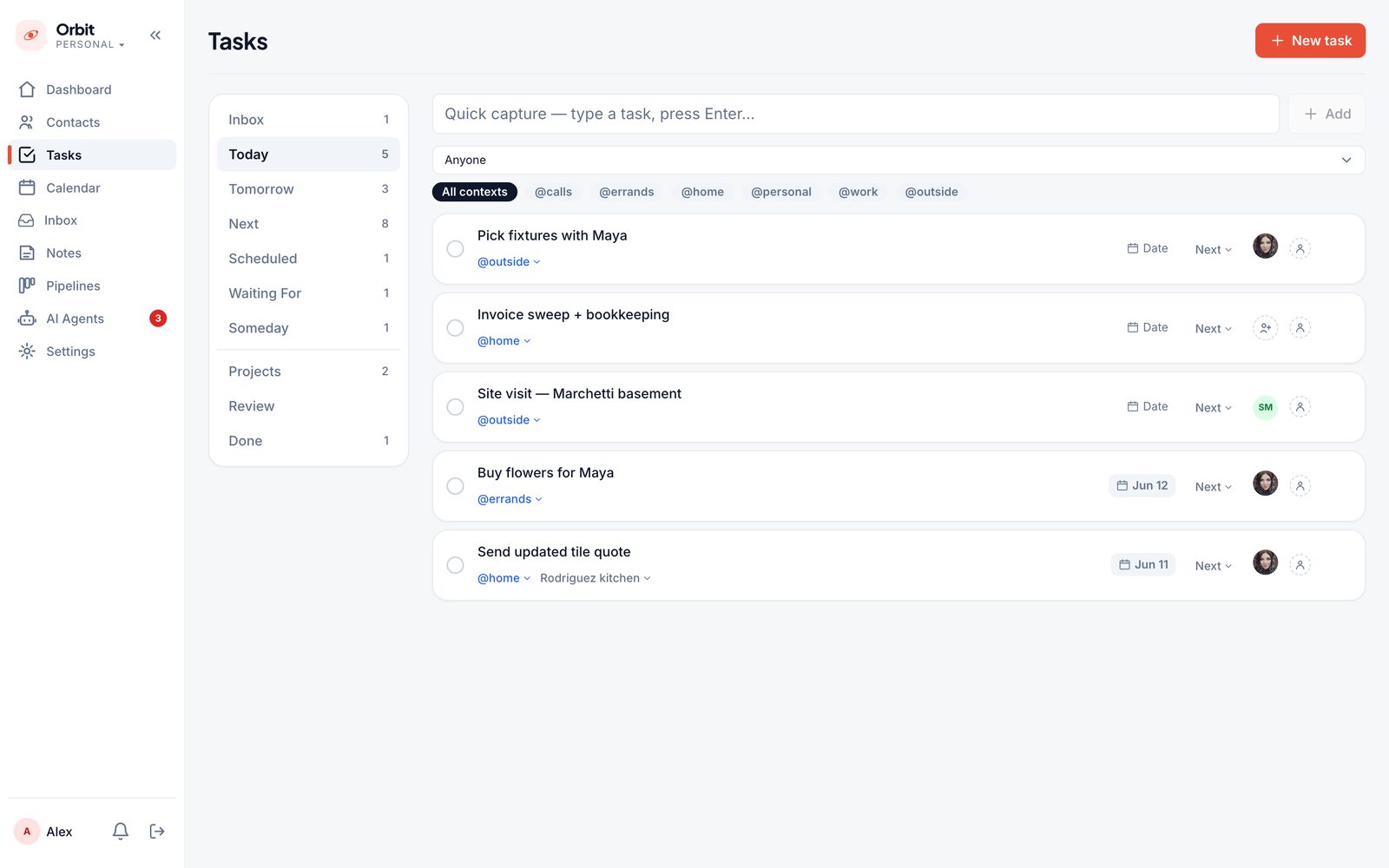 Orbit tasks